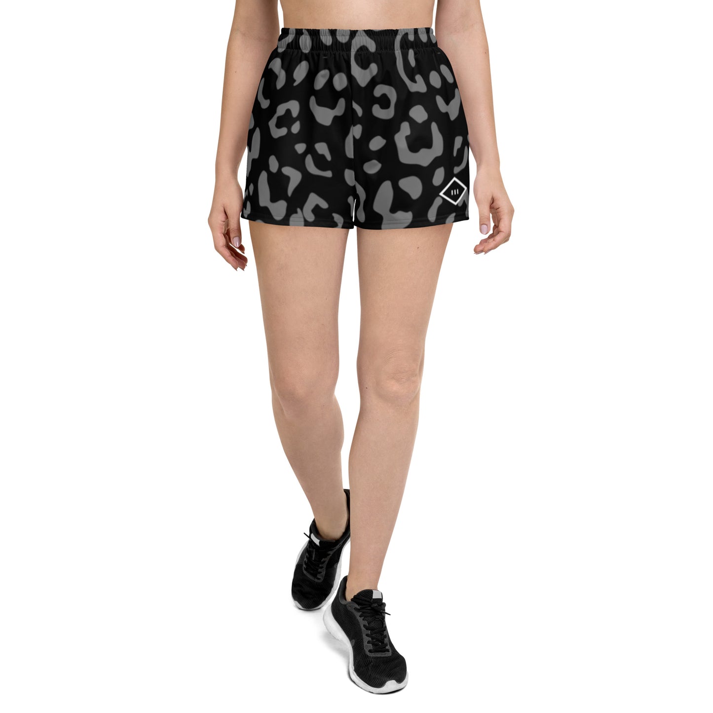 Women's Black Leopard Print Rugby Shorts (w/ Pockets)