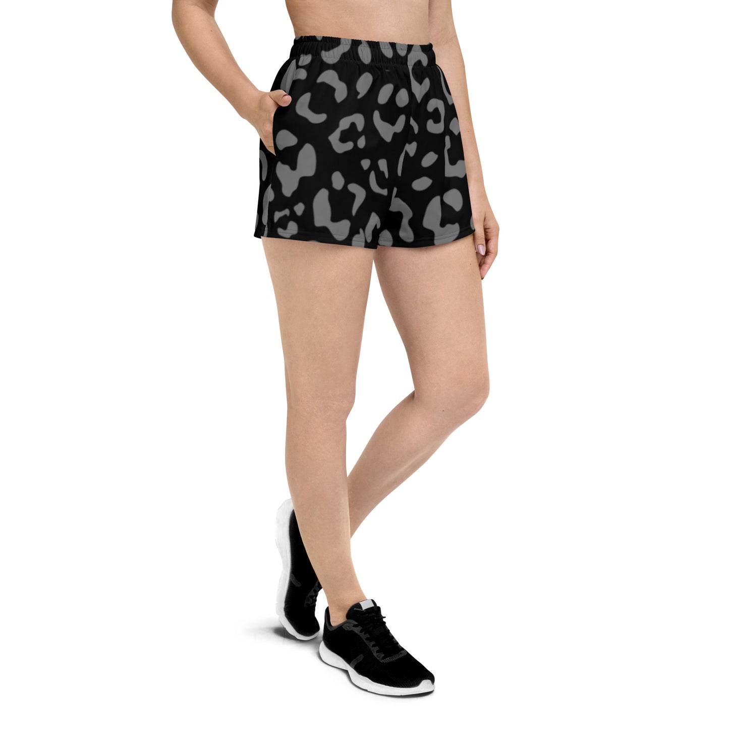 Women's Black Leopard Print Rugby Shorts (w/ Pockets)